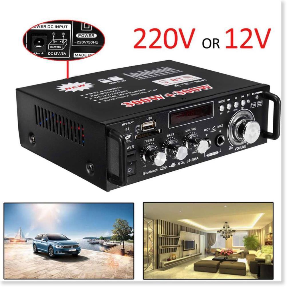 12V 220V BT-298A 2CH LCD Display Digital HIFI Audio Stereo Power Amplifier Bluetooth FM Radio Car Home 600W-Cao Cấp Loại