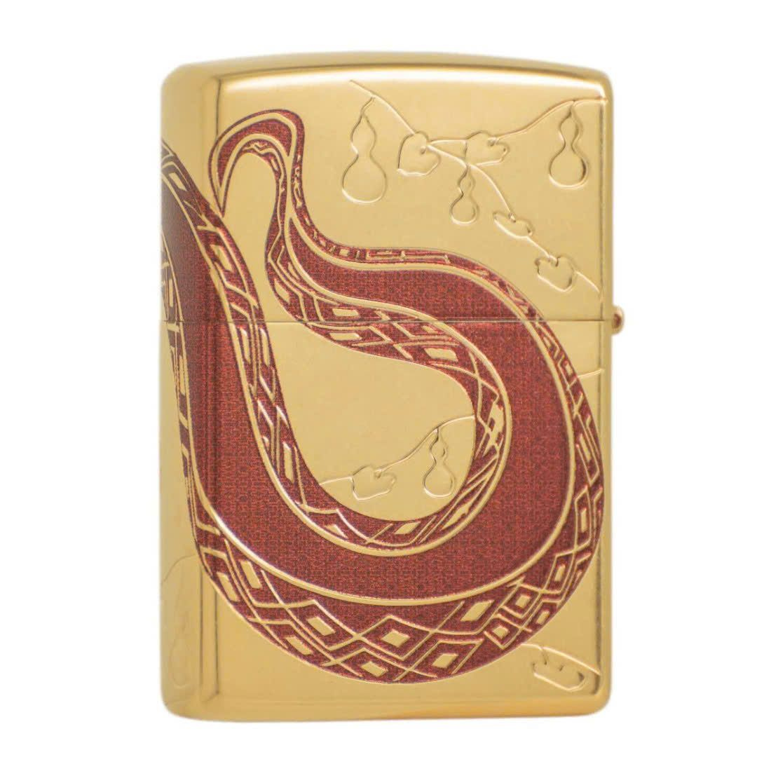 Bật lửa Zippo Year of the Snake 2025 - Phiên Bản Giới Hạn Châu Á (1000 Bản), Mạ Vàng Gold Plating Xước Bụi Khảm Đỏ Cao Cấp