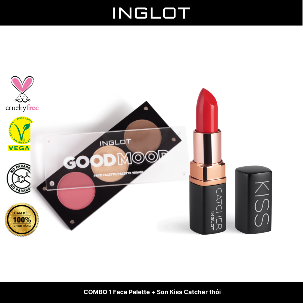 Bộ trang điểm má hồng, bắt sáng, tạo khối 3in1 Face Palette + Son thỏi Kiss Catcher - Inglot