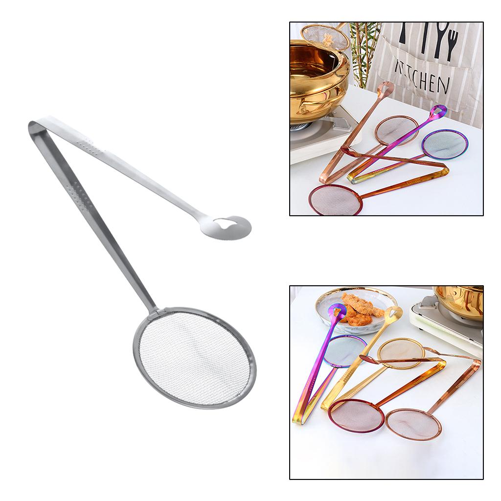 Stainless Steel Fine Mesh Strainer Oil-Frying Filter Spoon Ladle Colander Clip Skimmer for Fried Food, Salad, BBQ Multi-functional Kitchen Tool 2 in 1