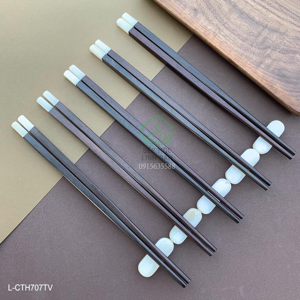 Đũa gỗ trắc tự nhiên đầu cẩn ốc biển nhập khẩu_Bộ 05 đôi vuông\