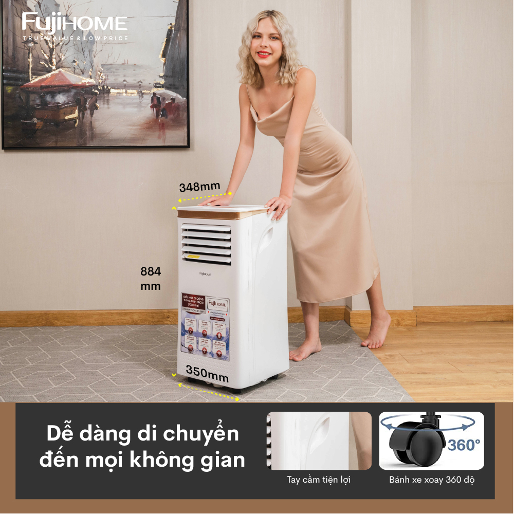 Máy lạnh đứng di động Fujihome PAC10, Hàng chính hãng, Điều hòa thông minh làm lạnh 14000BTU, Kết nối wifi