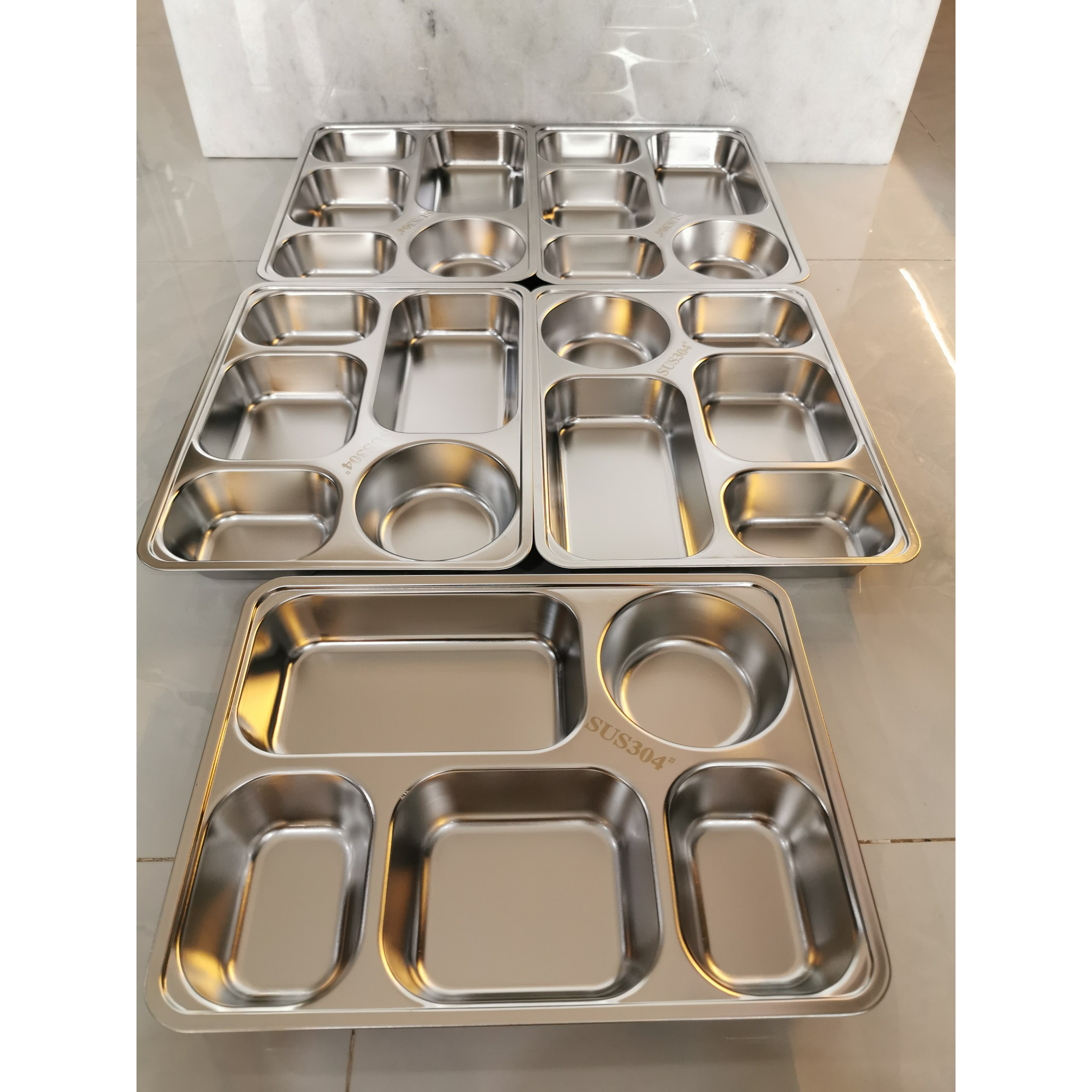 COMBO 5 BỘ KHAY CƠM INOX 5 NGĂN SÂU LÒNG INOX 304