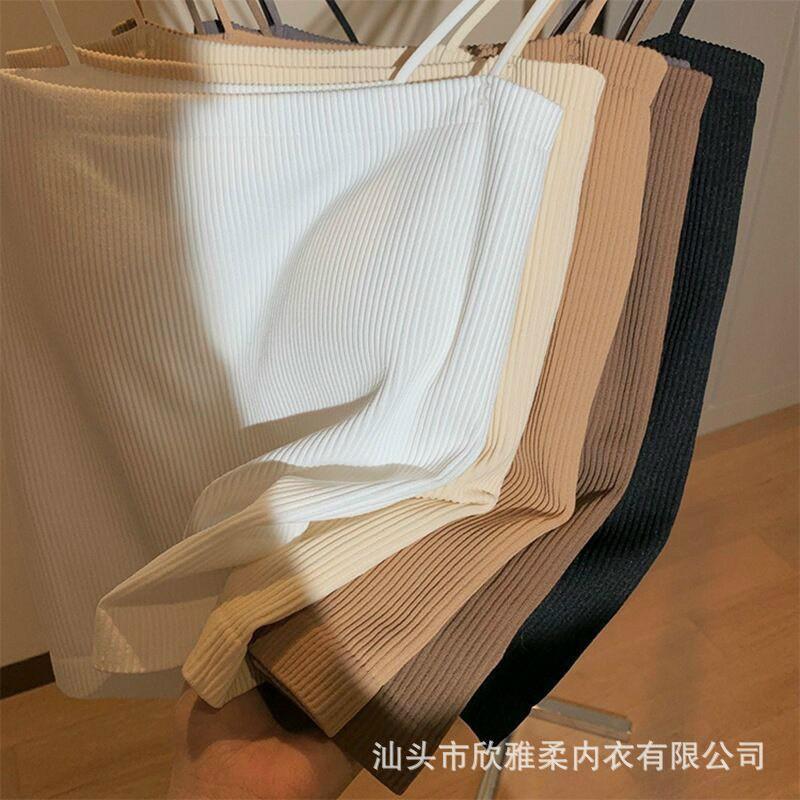 Áo hai dây gân tăm kiểu dây sợi bún có mút đệm vải cotton - Áo 2 dây siêu co dãn ôm sát cơ thể mix đồ siêu chất