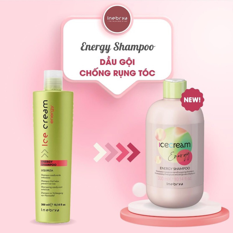 Dầu gội Inebrya Ice-Cream Energy shampoo ngăn ngừa rụng kích thích mọc tóc Italy 300ml New 2023