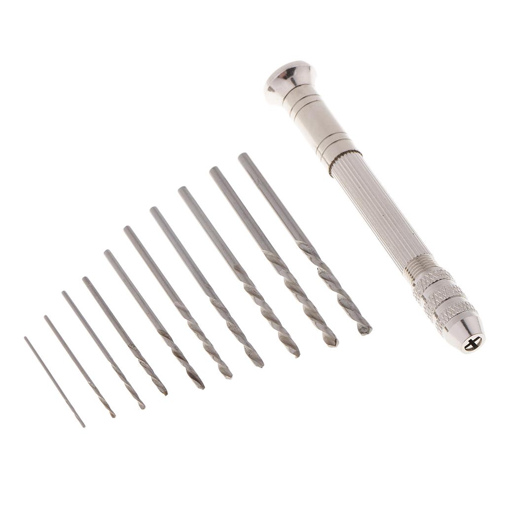 11 Mini Micro Twist Hand Drill 0.8-3mm Bits Set Hand Pin Vise Jewelry Tools