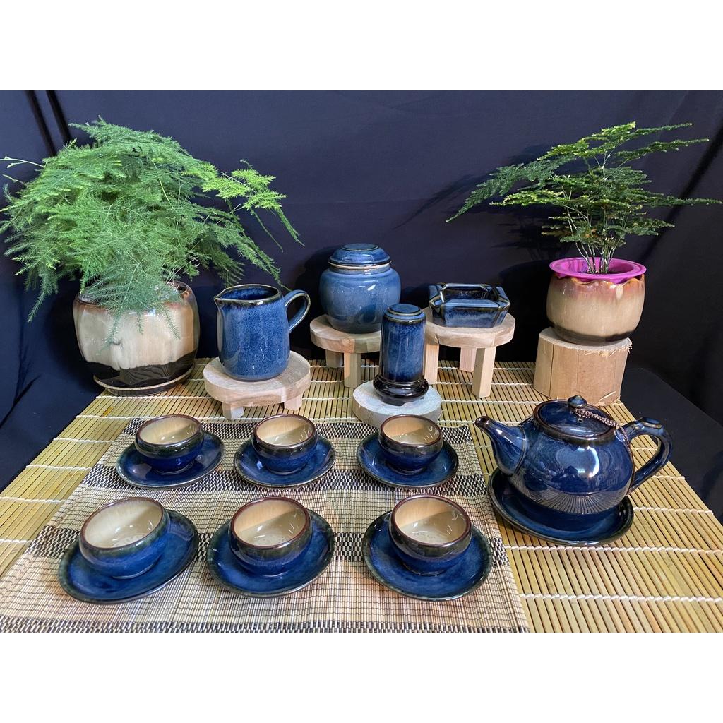 Bộ ấm chén dáng quả bầu men hỏa biến - Gốm Bát Tràng - Làng Gốm
