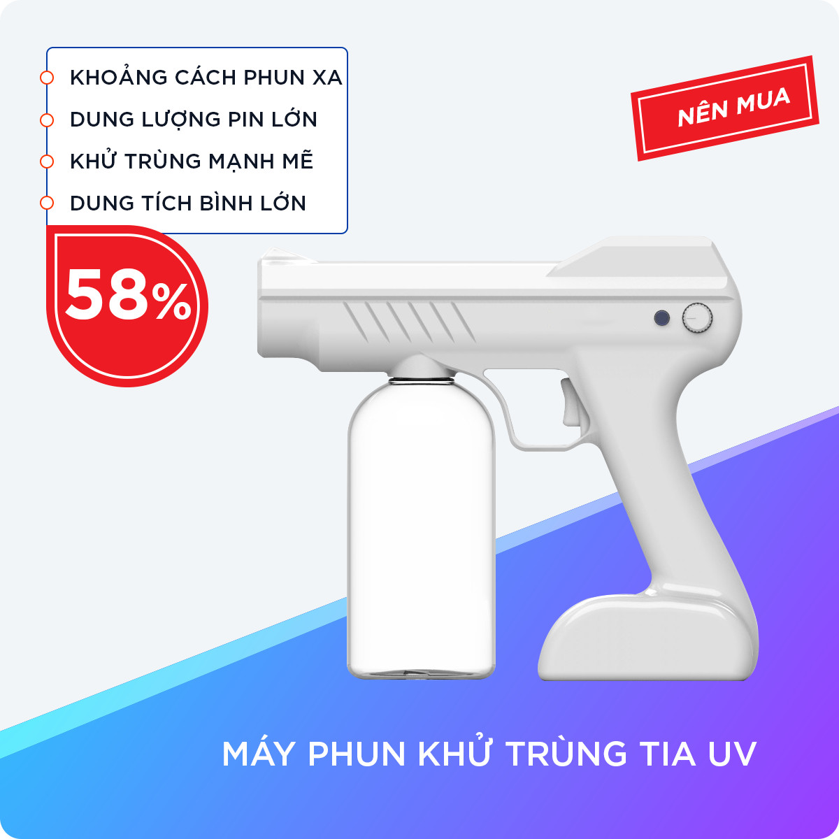 Máy Phun Khử Trùng Bằng Tia UV Tiêu Diệt Vi Khuẩn Bảo Vệ Sức Khỏe Gia Đình Với Dung Tích Bình Chứa 800ml