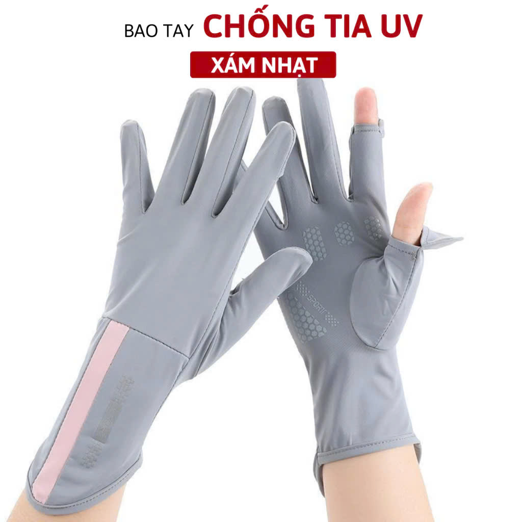 Găng Tay Hở 2 Ngón Unisex Chống Nắng, Có Thể Sử Dụng Cảm Ứng Điện Thoại UV UPF50+ MÀU GHI ĐẬM
