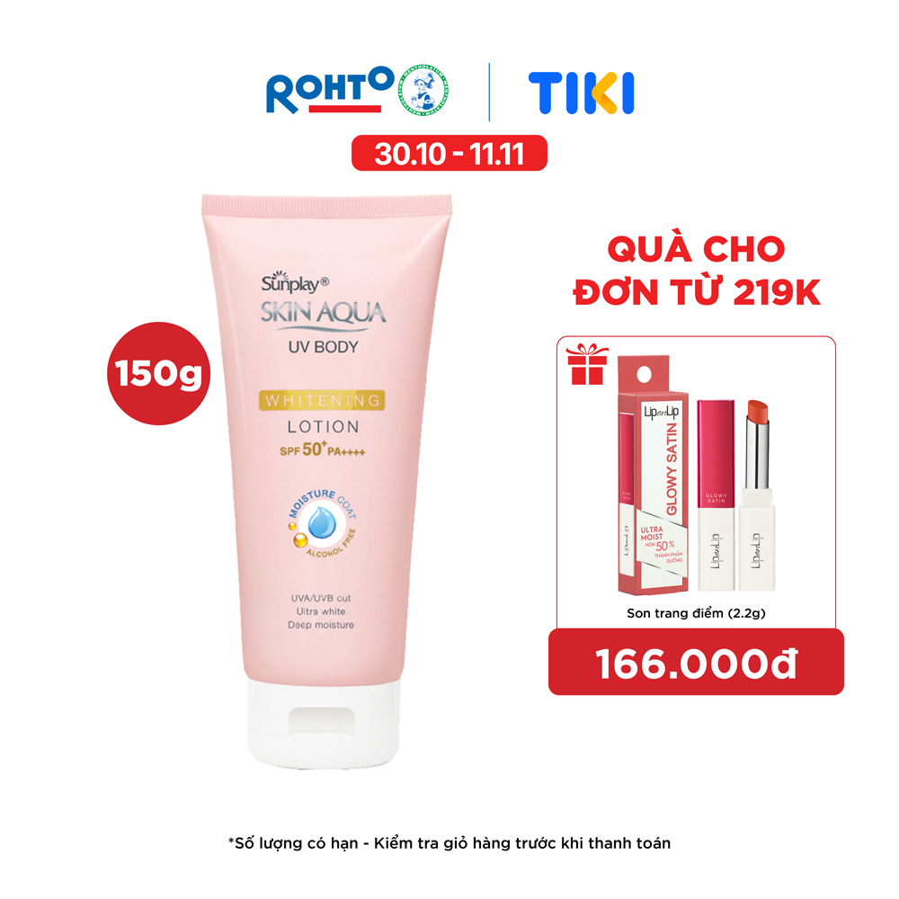 Kem chống nắng body Skin Aqua dưỡng trắng dùng hàng ngày Sunplay Skin Aqua UV Body Whitening Lotion SPF 50+ PA++++ 150g