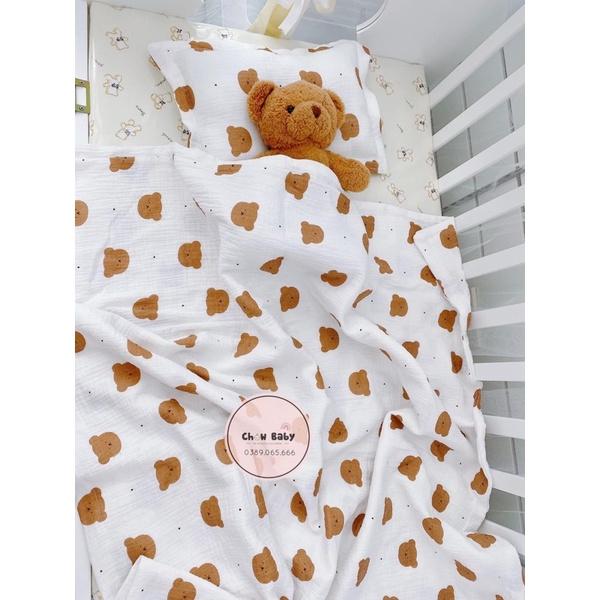 vải xô muslin mặt gấu chấm bi vải 2 lớp dày dặn thấm hút tốt