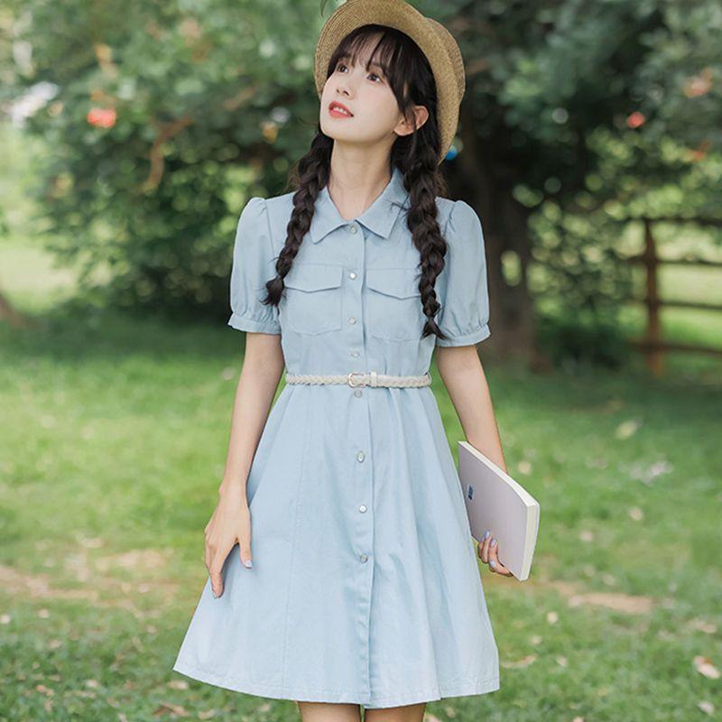 CHENGRUI Tặng thắt lưng, váy ngắn tay, váy ngắn tay, váy mùa hè, váy thắt lưng.