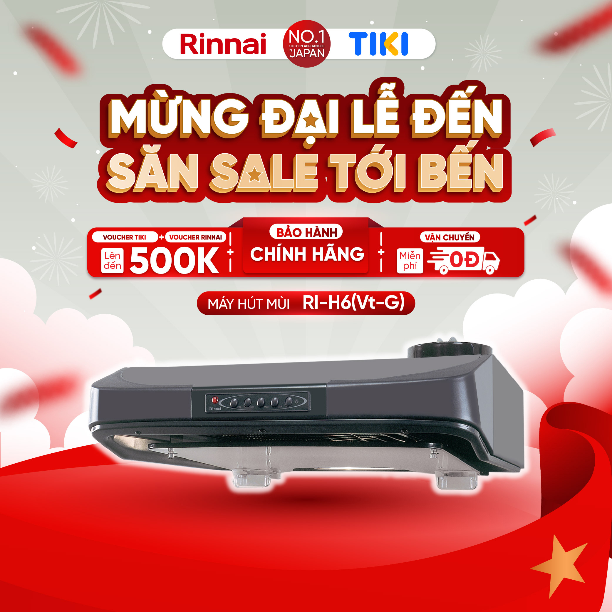Máy hút mùi 60cm Rinnai RI-H6(Vt-G) ống thoát