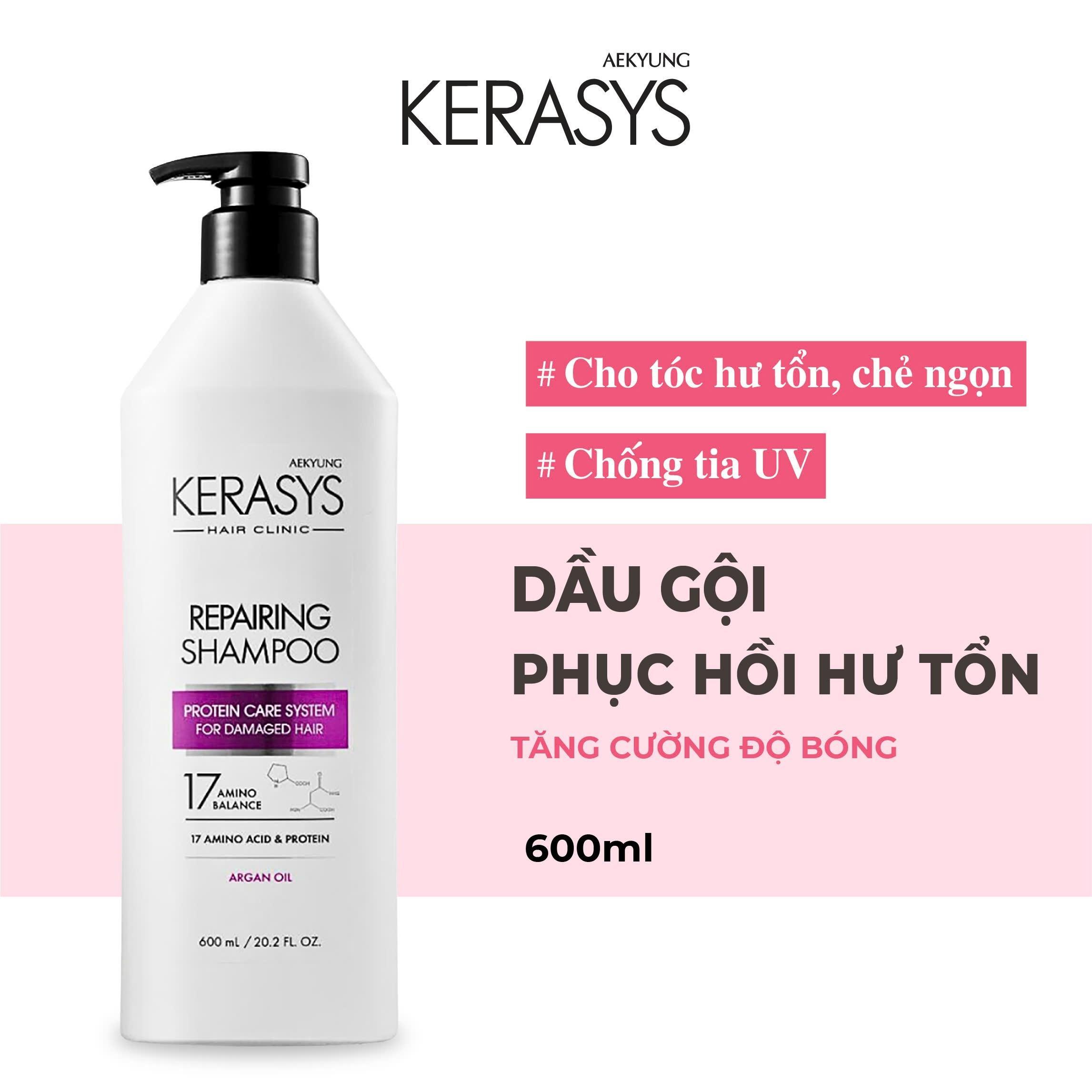 Dầu gội cao cấp Hàn Quốc Kerasys Repairing - Trắng Hồng (Phục hồi độ bóng - Tăng cường chống tia UV cho tóc hư tổn, chẻ ngọn) 600ml