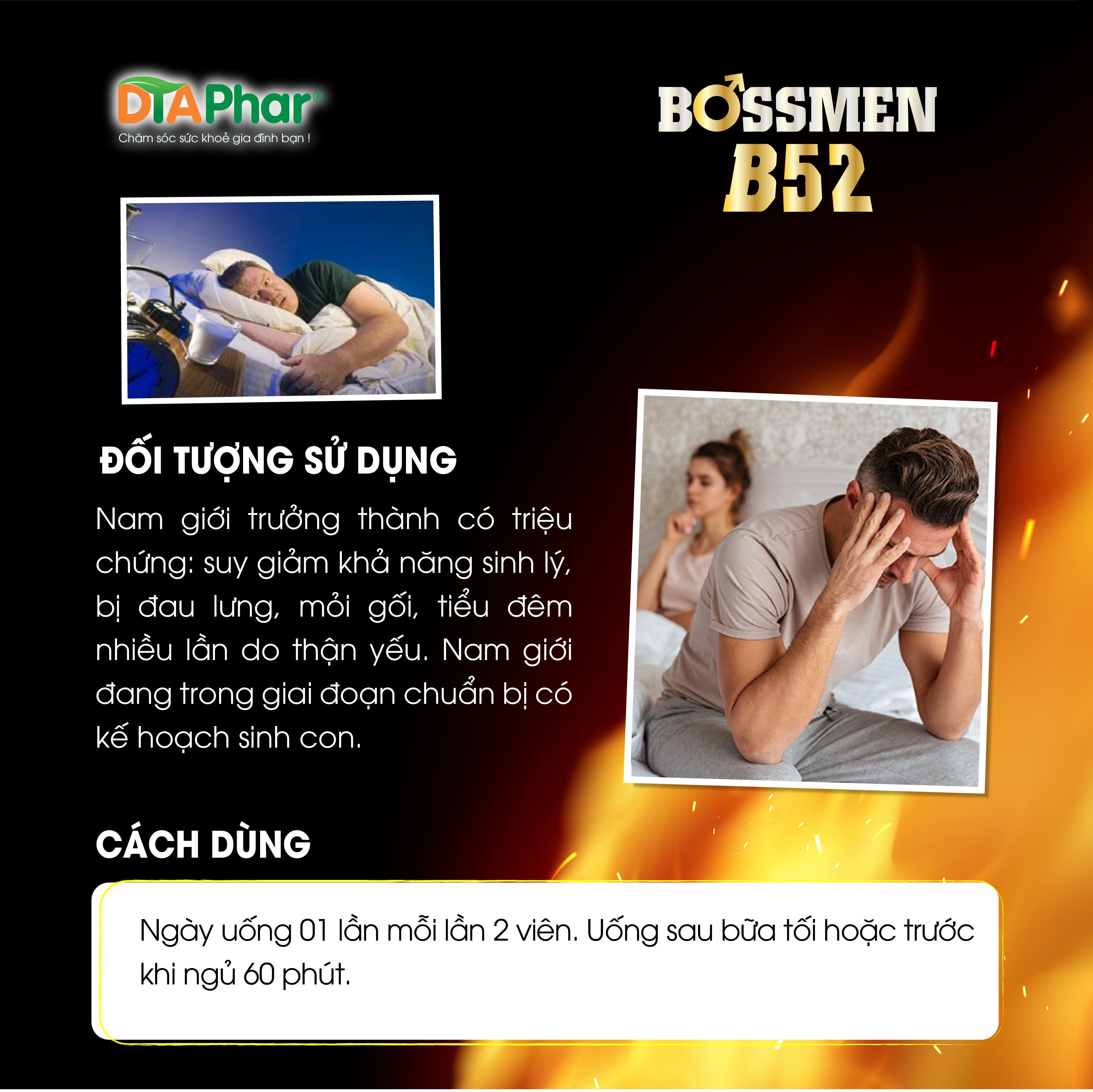 (VỎ HỘP MÓP) Viên uống BOSSMEN B52 Hỗ trợ bổ thận tráng dương tăng cường sinh lực cho nam giới trong giai đoạn chuẩn bị sinh con Hộp 30 viên Tâm An Pharma