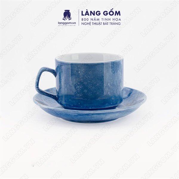 Cốc uống nước, Ly sứ vân đá dáng cốc Cappuccino vuông dung tích 250ml - Gốm sứ Bát Tràng cao cấp - Làng Gốm Bát Tràng