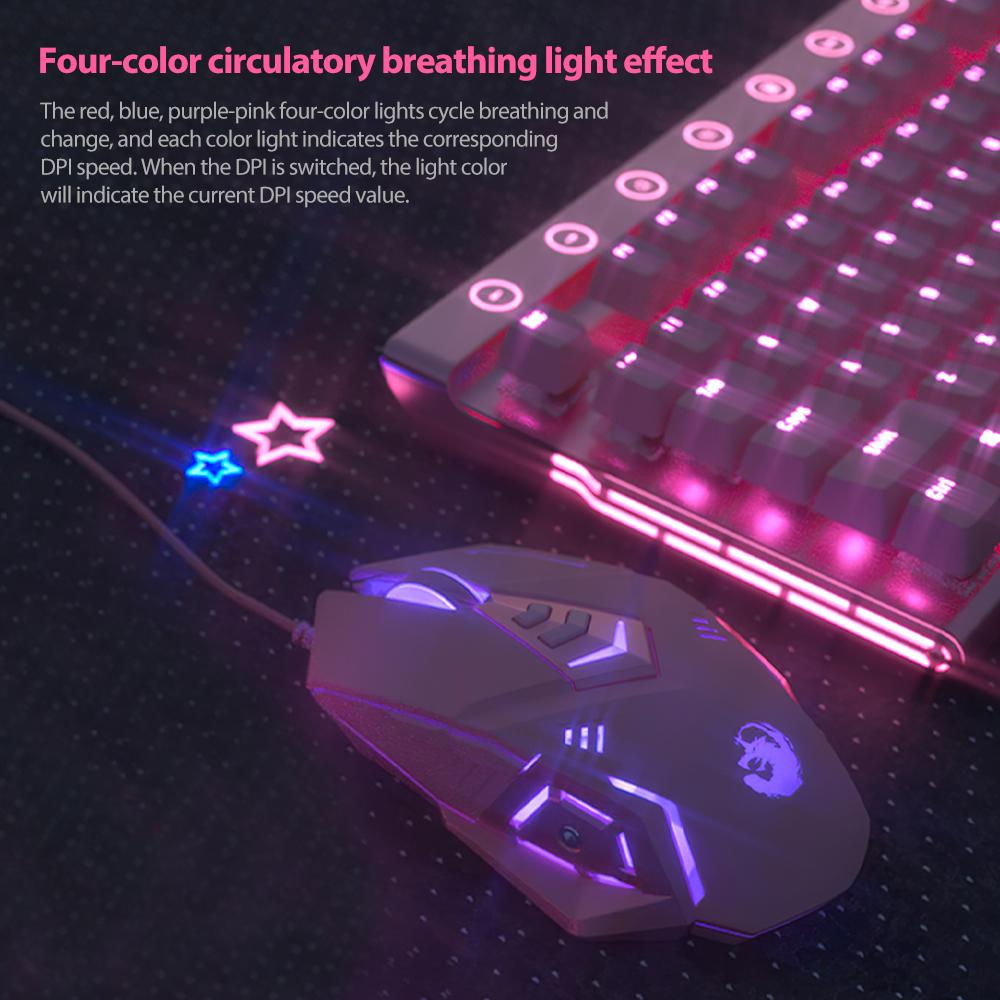 Chuột Có Dây Chơi Game Hay Cơ Học 4800 DPI USB Công Thái Học Chuột Tắt Tiếng Chuột Có Đèn Dành Cho Máy Tính Laptop Chơi Game Văn Phòng hồng Vĩ Mô