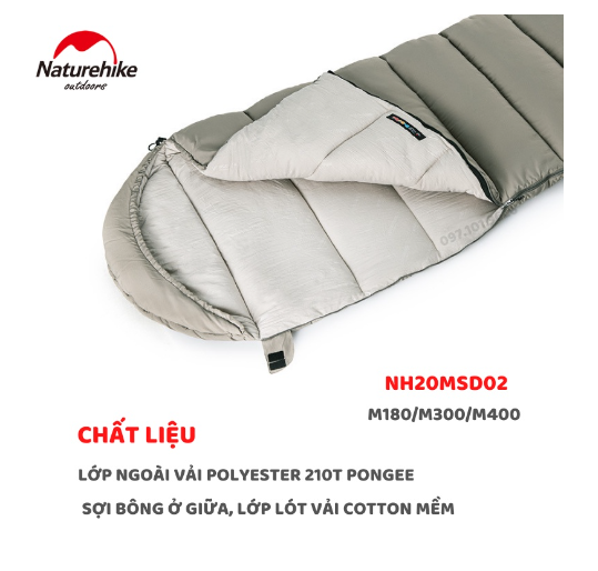 Túi ngủ cotton có mũ trùm đầu NatureHike NH20MSD02