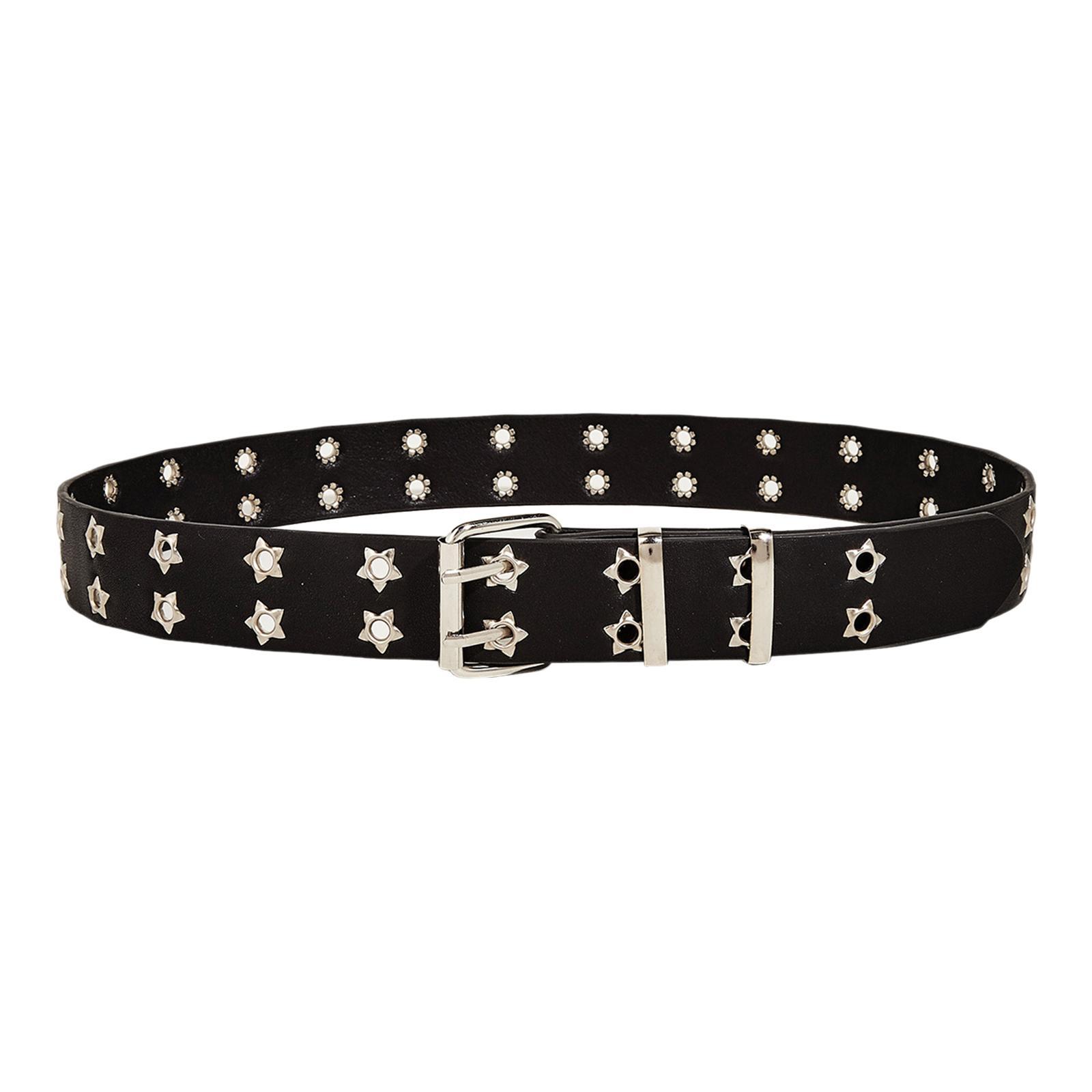 Fashion Women Leather Belt Double Grommet Belt Metal Buckle Gothic Punk Belt Adjustable