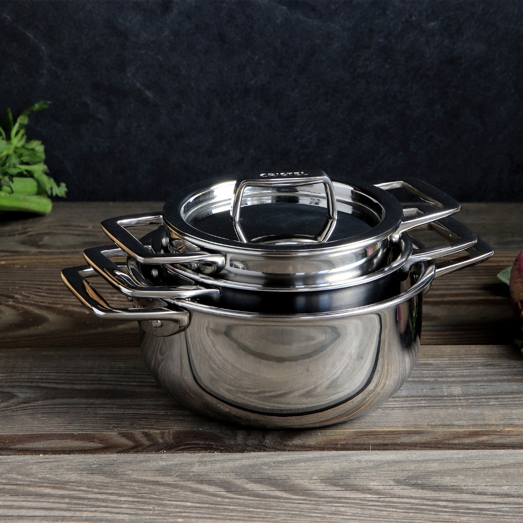 Cristel Castel Pro Mini Stewpan Nồi Hầm Inox Nhỏ 3 Đáy Kèm Nắp Đậy