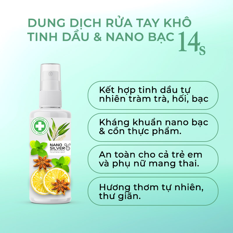 Dung dịch rửa tay khô từ tinh dầu thiên nhiên và nano bạc 14s 