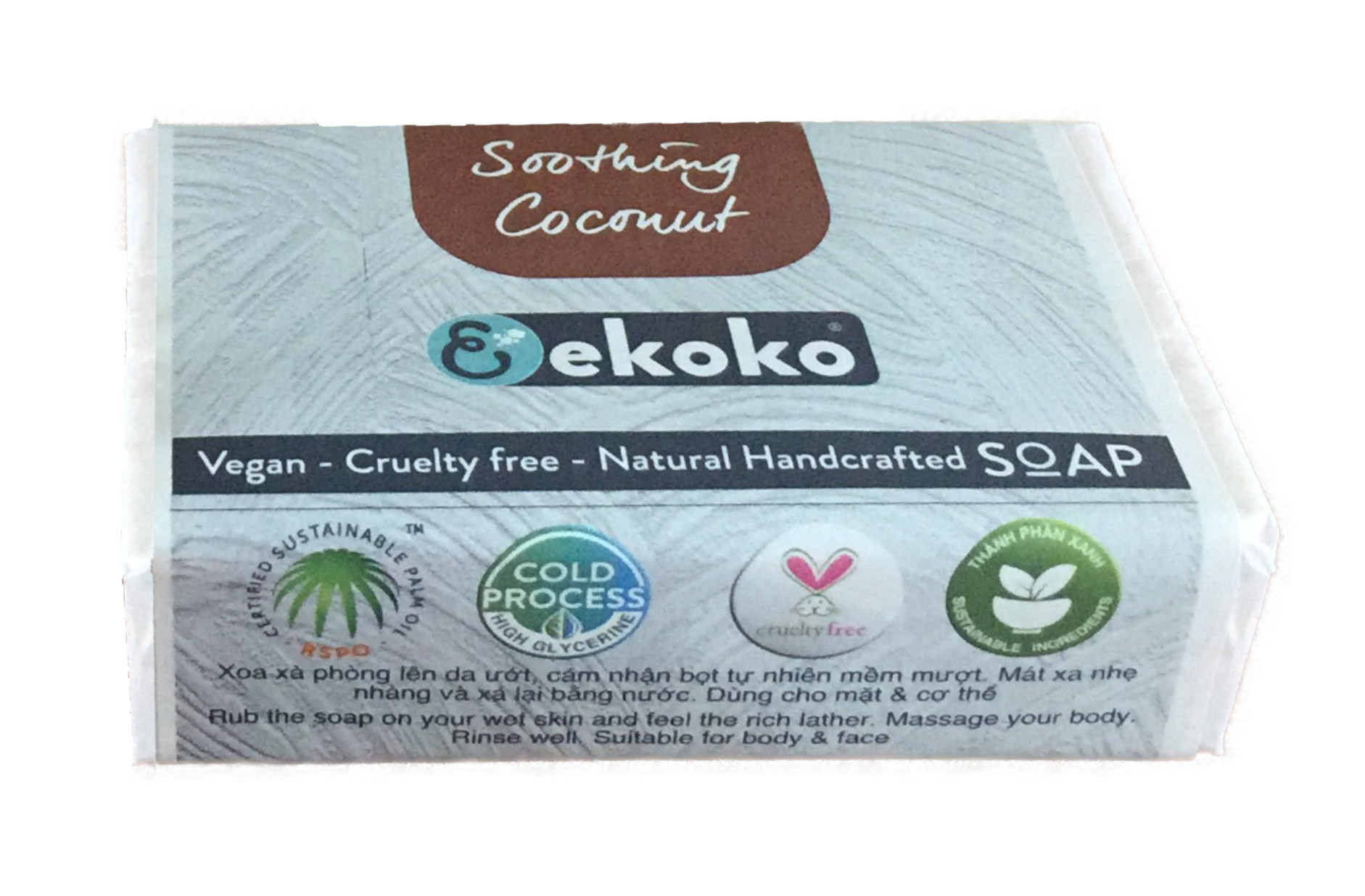 Xà phòng handmade Dừa thơm dịu nhẹ. dưỡng ẩm da, lâu hao -  Ekoko Soothing Coconut Soap 100g