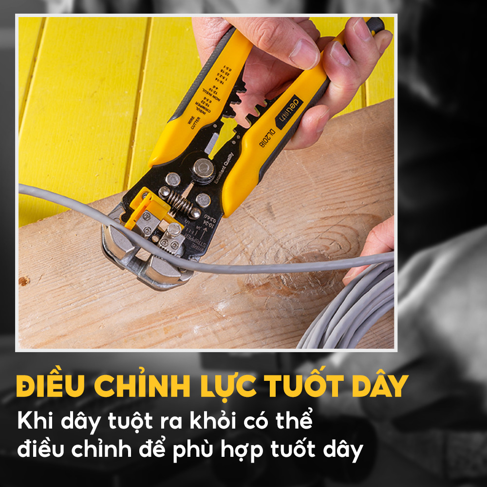 Kìm tuốt dây điện, dây cáp, bấm cos đa năng Deli DL2018