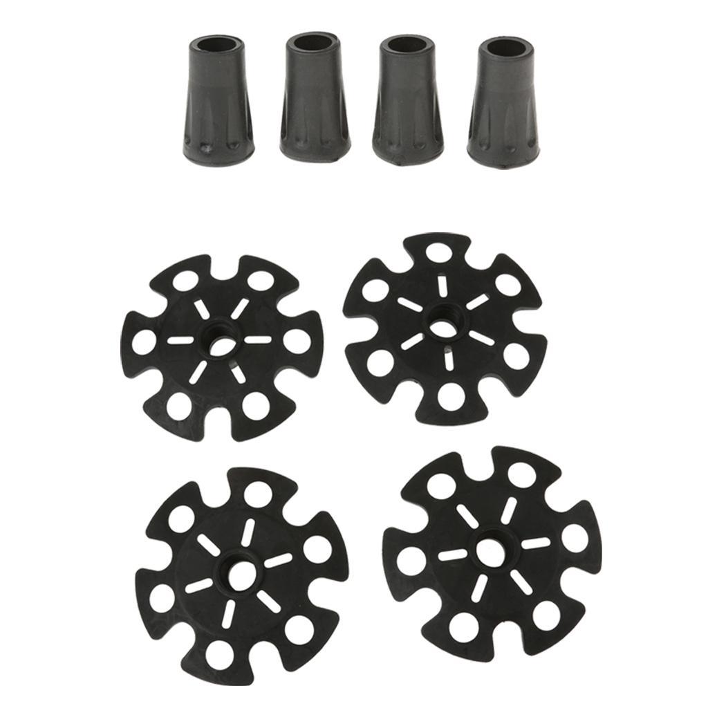 4pcs Replacement Rubber Snowflake Snow Basket + Hiking Trekking Poles Cap