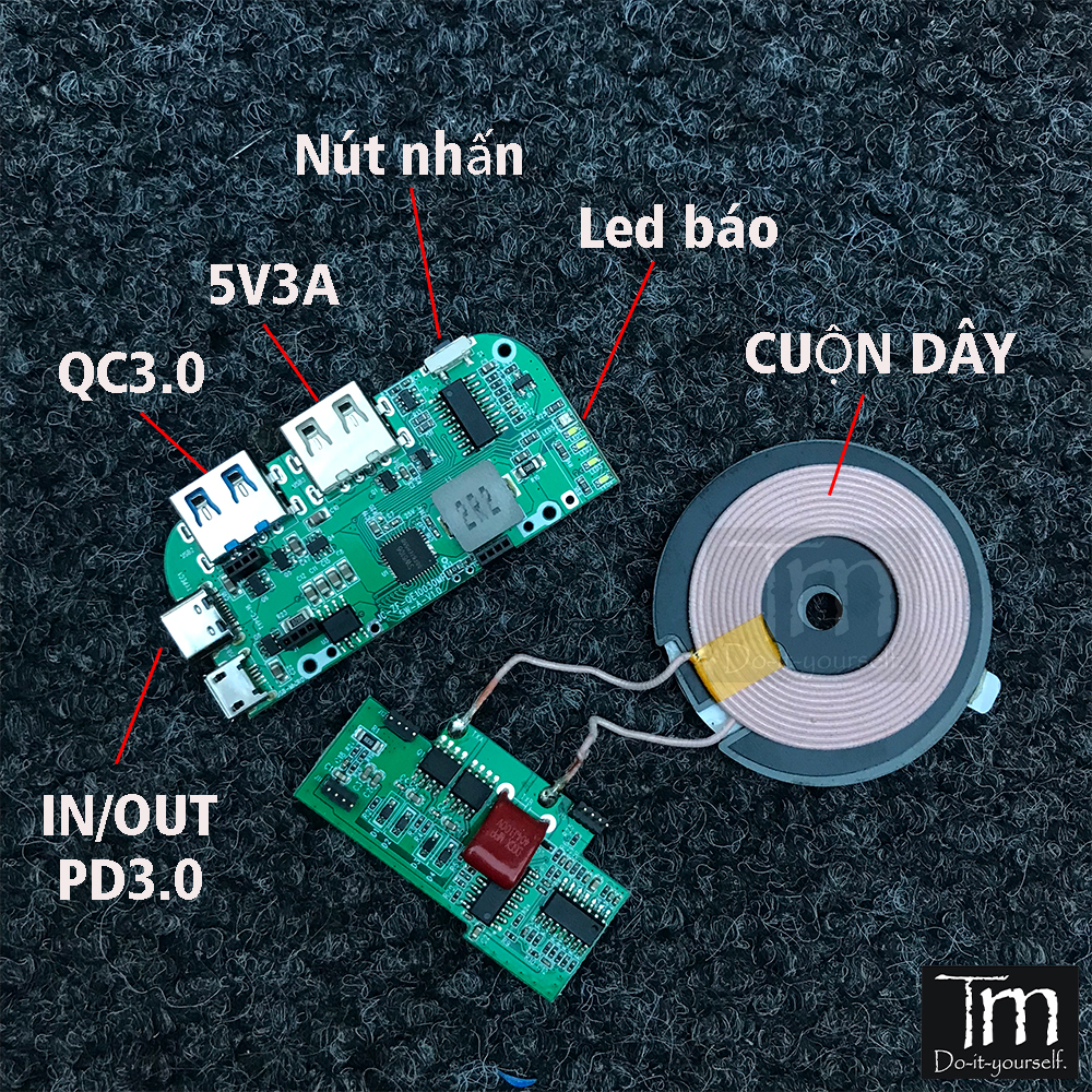 Mạch Sạc Dự Phòng Sạc Nhanh QC3.0 PD3.0 18W Sạc Không Dây 5W