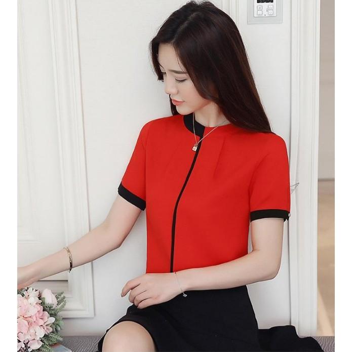 Áo sơ nữ tay ngắn chất vải lụa ngọc trai mềm không nhăn -TA91