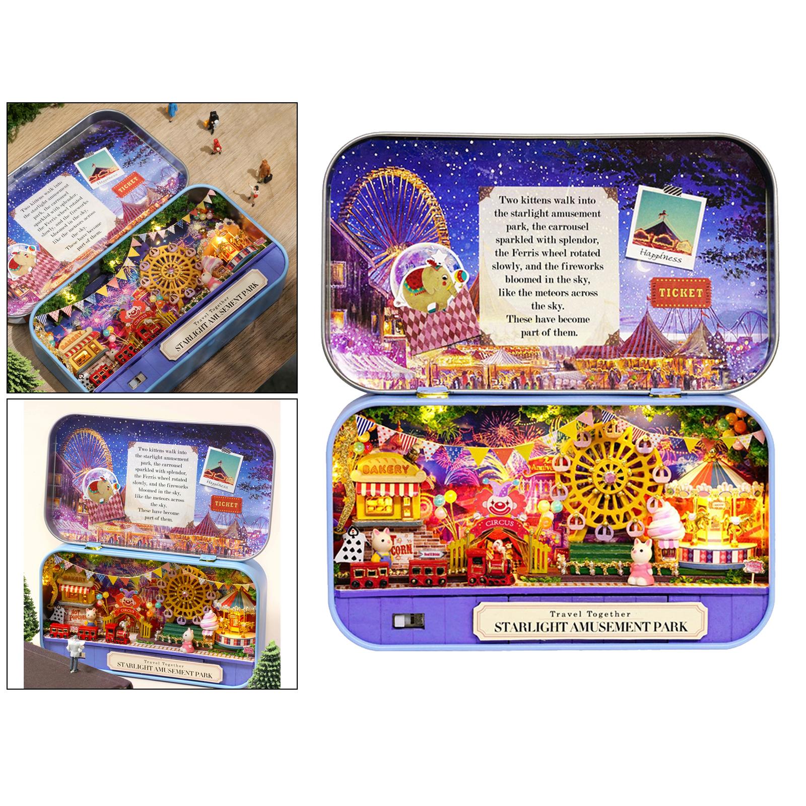 DIY Dollhouse Kit Mini Wooden Miniature Dollhouse 3D Retro Tin Assembled Box LED Lights for Birthday Children's day Valentine's Day