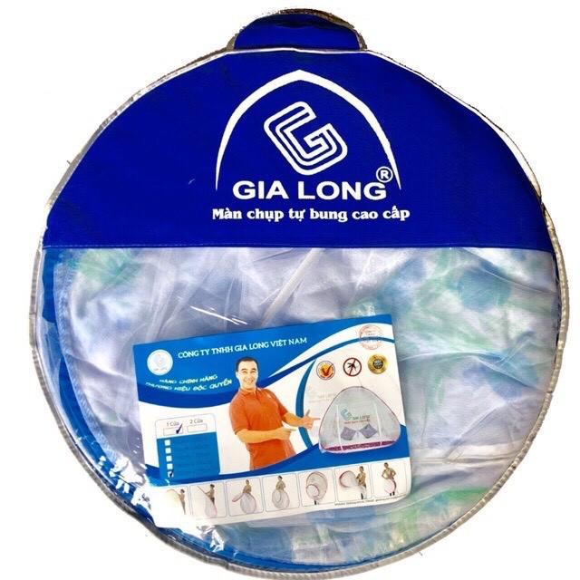 Màn chụp 1M8*2M gấp gọn chống muỗi chân diềm hoa xanh đỉnh vuông GIA LONG cao cấp, mùng chống muỗi
