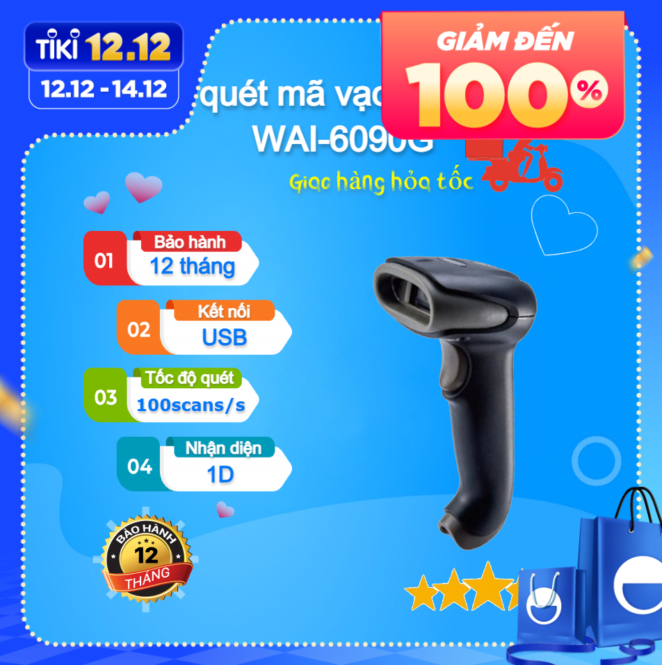 Máy Quét Mã Vạch Winson 6090G (có dây) Đầu độc mã vạch quét mã QR Code Hàng chính hãng