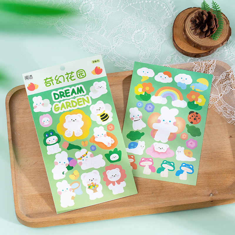 Set 2 tấm sticker hoạt hình Gấu Kem - Bộ nhãn dán trang trí sổ tay bullet journal - M450