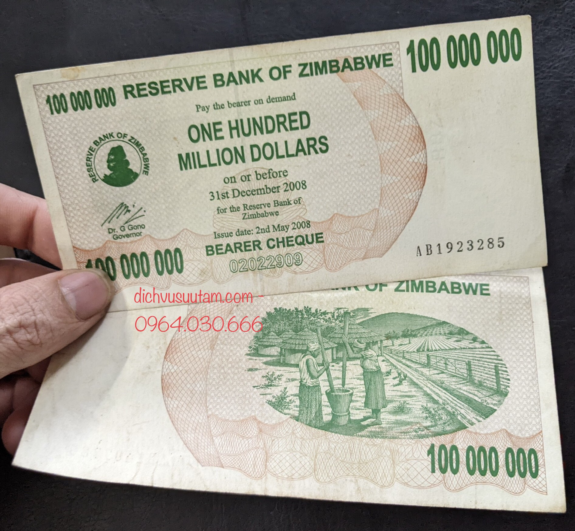 Tiền xưa Zimbabwe lạm phát 100 triệu dollars, tặng kèm phơi bảo quản tiền