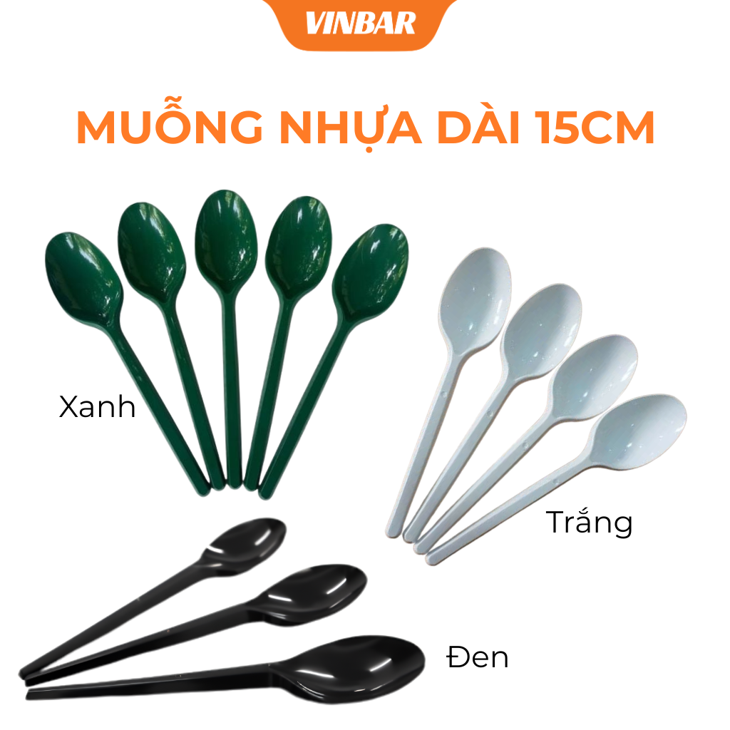 MUỖNG NHỰA CAO CẤP 50 CÁI 15CM 3 MÀU: XANH ĐEN TRẮNG