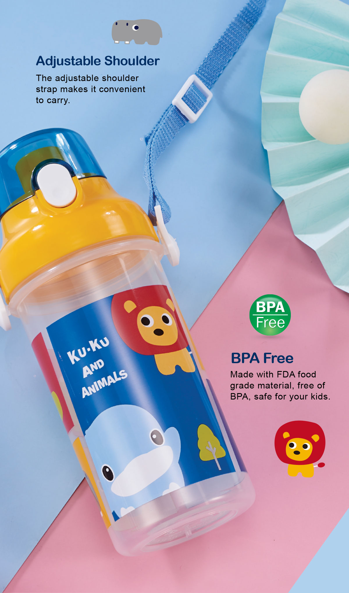 BÌNH UỐNG NƯỚC CHO BÉ KUKU AND ANIMALS KU5602A - 500ML