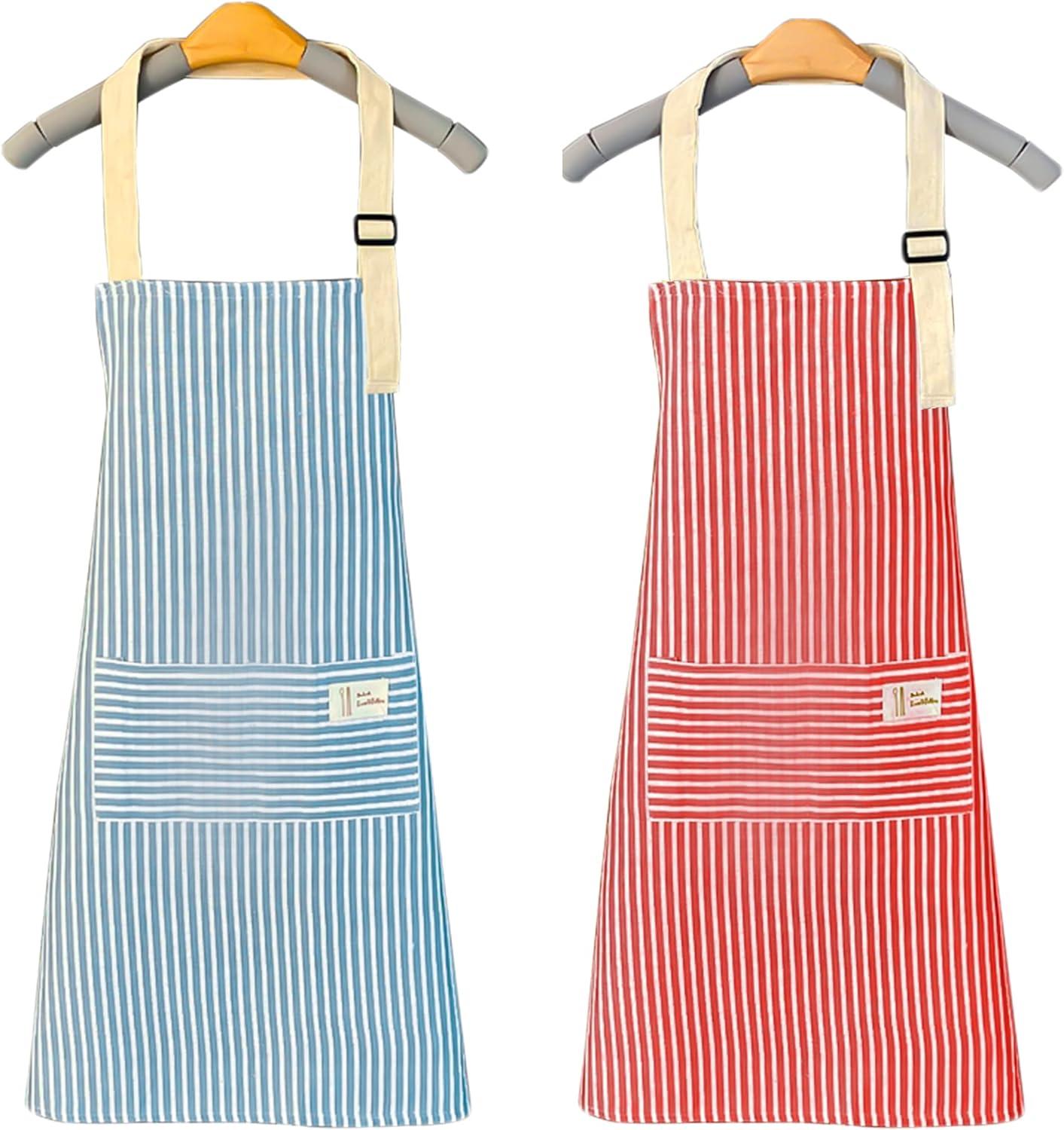 2 miếng tạp dề bếp, tạp dề gia dụng có thể điều chỉnh, tạp dề cotton và vải lanh không thấm nước với 2 túi, cho nhà bếp gia đình, nhà hàng, vườn, thịt nướng, trường học, cà phê