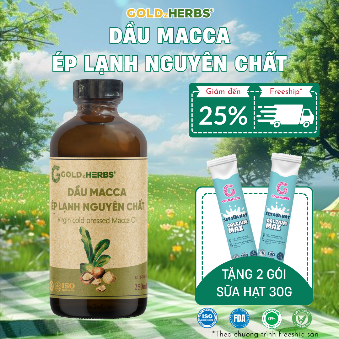 Dầu macca ép lạnh nguyên chất GoldzHerbs - Chai 120ml/ 250ml