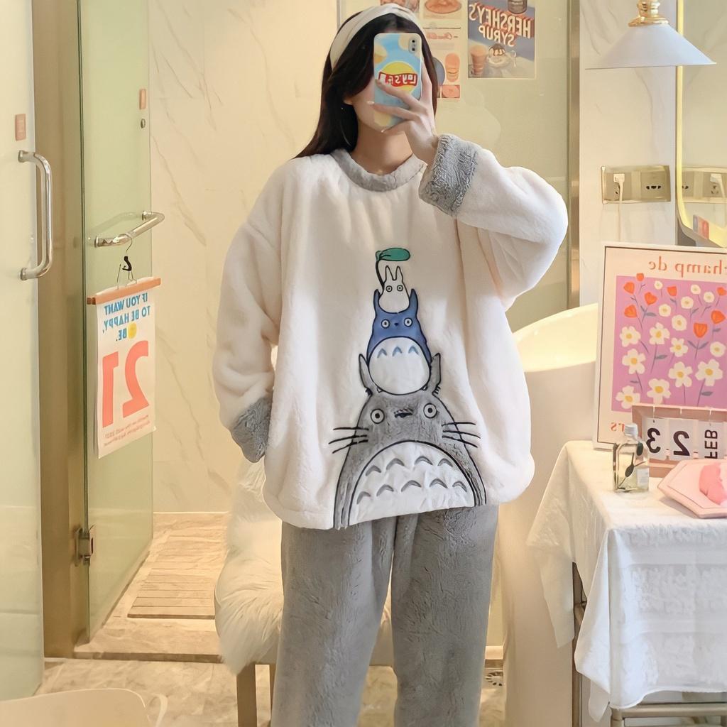 Bộ Pyjama Nữ Cute Vải Lông Cừu Dài Tay