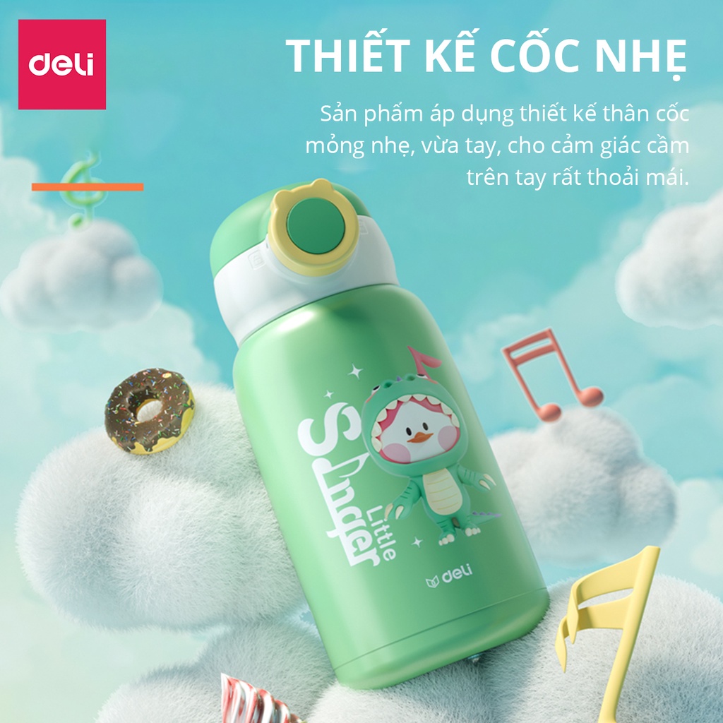 Bình Giữ Nhiệt Nóng Lạnh Trẻ Em Inox 316 630ml Cao Cấp Nắp Bật Có Khóa, Ống Hút, Túi Đi Kèm Cách Nhiệt Deli - Phù Hợp Du Lịch Đi Học Bình Nước Thể Thao Vui Chơi Ngoài Trời - LL607