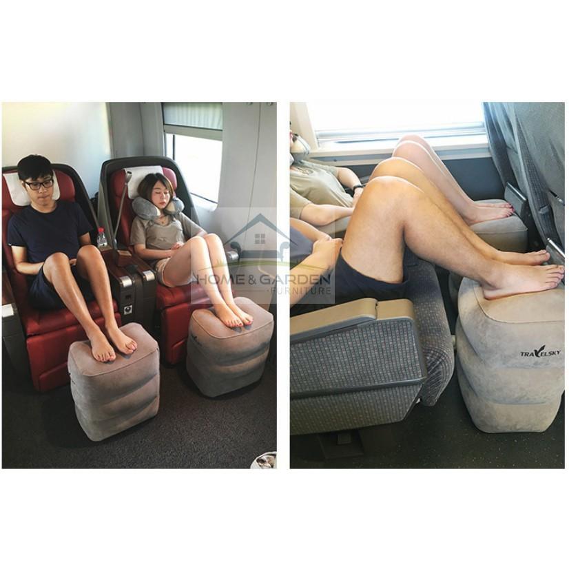 Gác chân trên máy bay, ô tô bằng hơi 2 tầng TravelSky - tặng túi bơm hơi