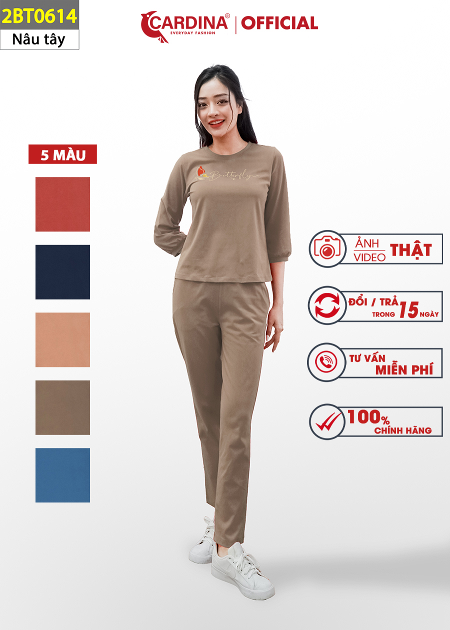 Bộ Thu Đông Nữ CARDINA Chất Cotton Dáng Thể Thao Cao Cấp In Chữ Trẻ Trung Năng Động 2BT06