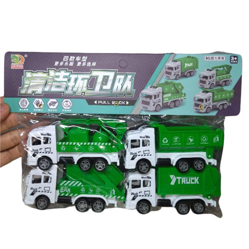 Túi 4 xe đồ chơi vệ sinh môi trường với chất liệu nhựa ABS chất lượng