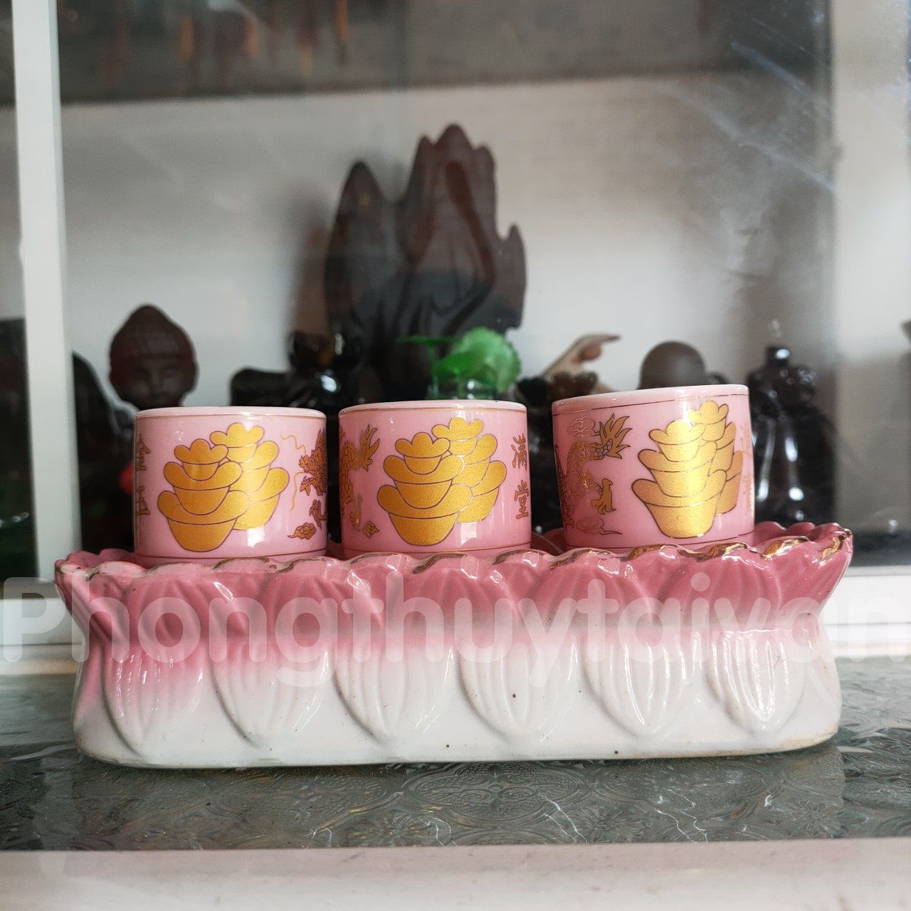 Chum nước bàn thờ sứ khay 3 ly,5 ly kèm đế - thờ cúng