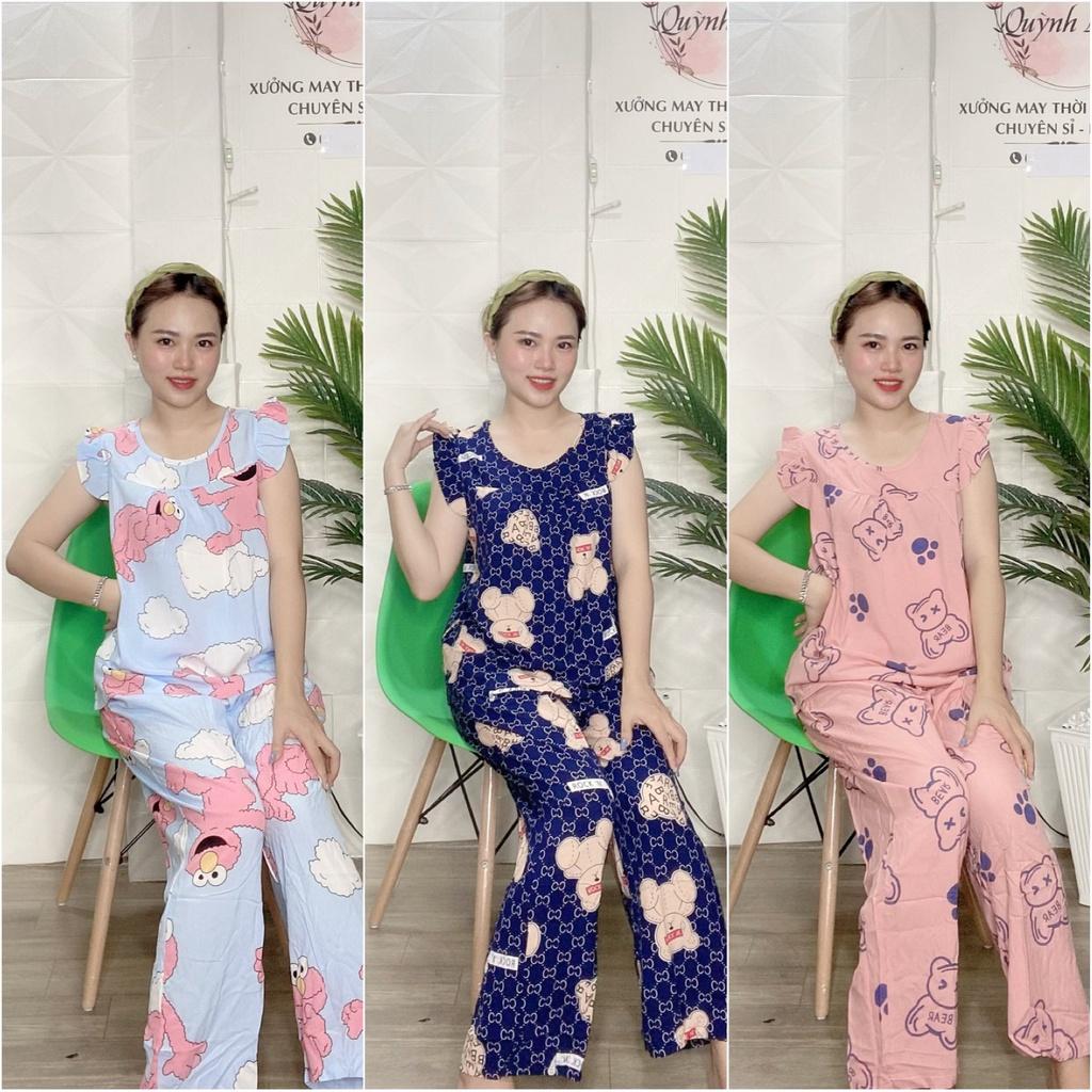 Đồ bộ lanh (tole) mặc nhà, quần dài áo tay cánh tiên, họa tiết thoi trang - TLD72