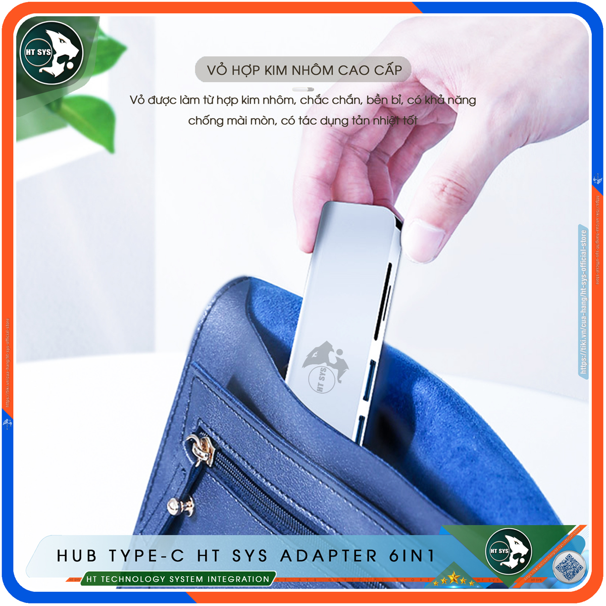 Hub Type C To HDMI HT SYS 6in1 Chuẩn HDTV - Hub Chuyển Đổi USB Type-C 6 Cổng - HDMI 4K, USB 3.0, Sạc Nhanh Type C PD, Khe Đọc Thẻ SD/TF - Kết Nối Tốc Độ Cao - Dành Cho MacBook, Tivi, Laptop, PC, Máy Tính Bảng, Smartphone – Hàng Chính Hãng