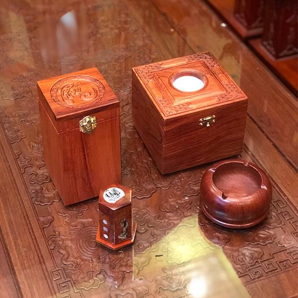 Combo bộ đồ gỗ gồm hộp giấy, hộp trà, tăm, gạt tàn giá tại xưởng