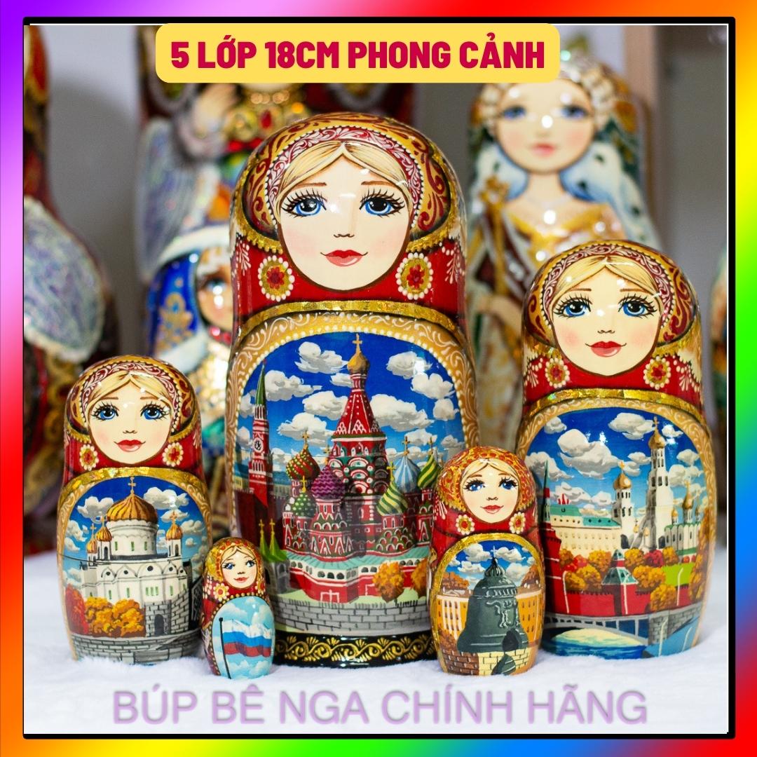 BỘ BÚP BÊ NGA MATRYOSHKA 5 LỚP CAO 18CM VẼ HOA VĂN &quot;PHONG CẢNH MATXCOVA&quot; CỰC ĐẸP VÀ SANG TRỌNG ĐỘC ĐÁO