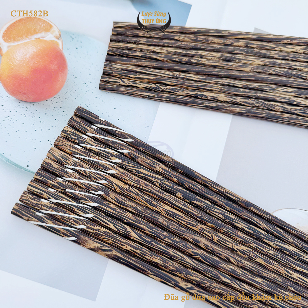 Đũa Gỗ Dừa Đen Khảm Kẻ Chéo HAHANCO An Toàn Đẹp Mắt Dùng Cho Quán Ăn Gia Đình - CTH582B